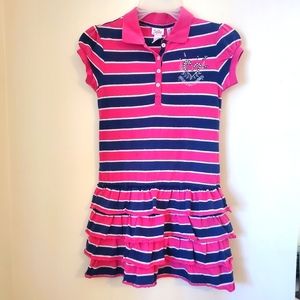 Justice Girls Pink Blue Striped Ruffled Dress